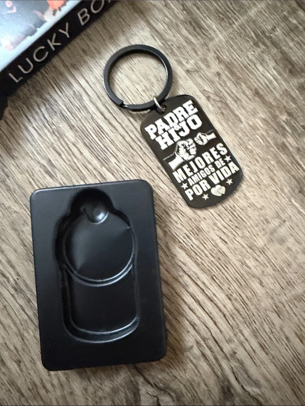 Padre & Hijo Black Metal Dog Tag with Silver Accents